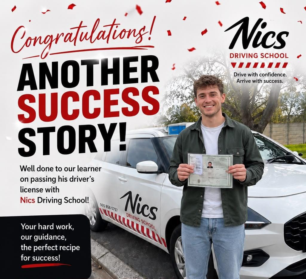 Nics Driving School student celebrating passing his driver's licence