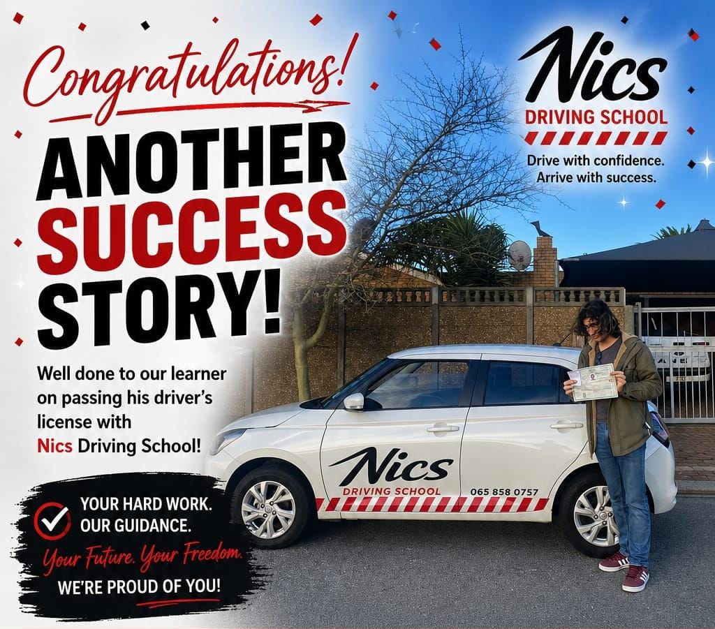 Nics Driving School student celebrating passing his driver's licence