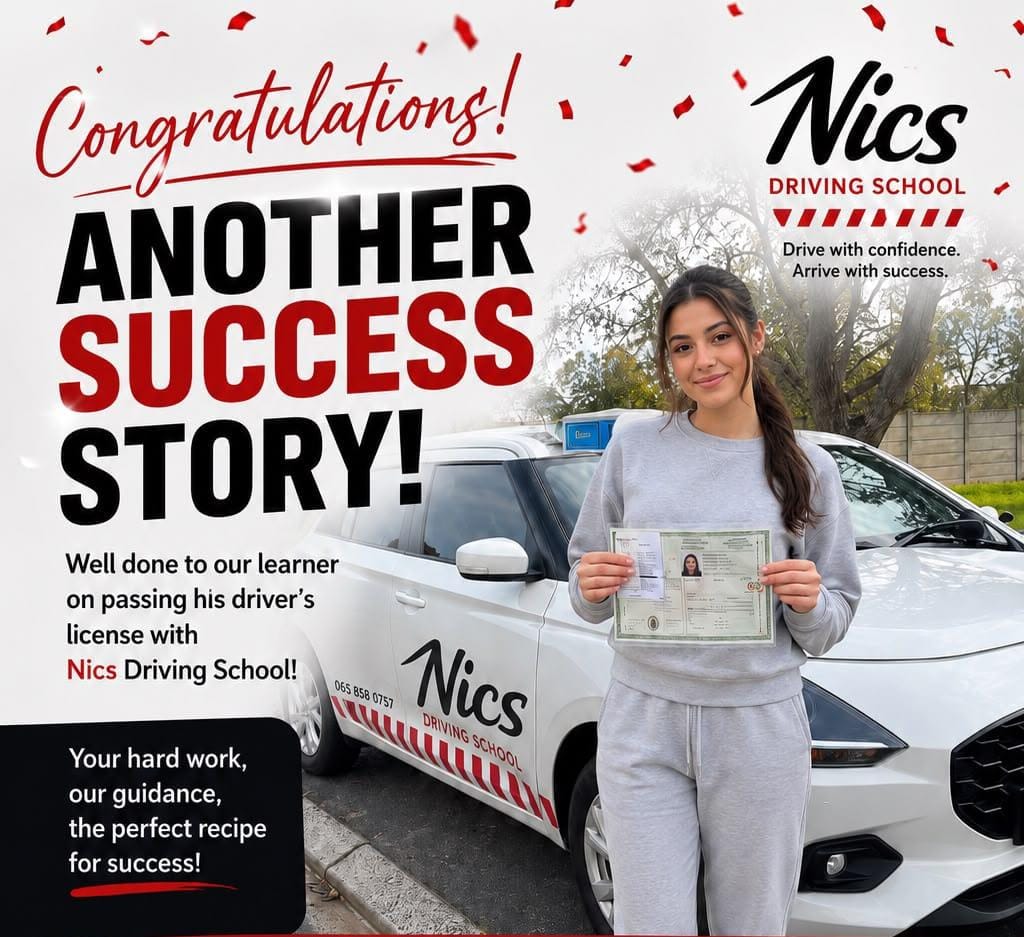 Nics Driving School student celebrating passing her driver's licence